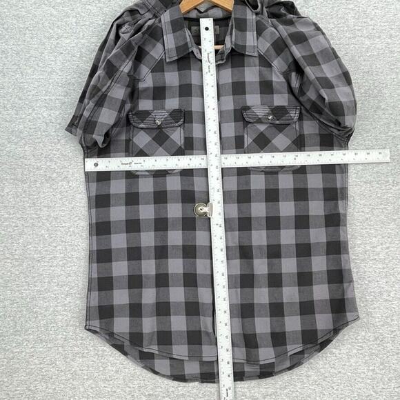 Decree Shirt Mens Large Black Grey Plaid Button Up Roll Tab Sleeve Pockets - Picture 7 of 10